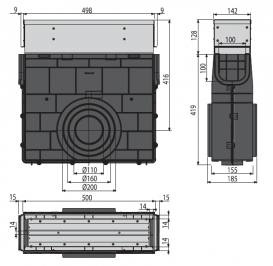 Пескоуловитель для дренажного каналу AlcaPlast AVZ101-R323 з щілинним надставкою з нержавіючої сталі С250 AVZ101R-R323R