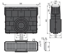 Пескоуловитель для дренажного каналу AlcaPlast AVZ103 з металевою рамою і оцинкованою решіткою С250 AVZ103R-R104S