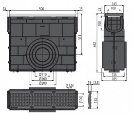 Пескоуловитель для дренажного канала AlcaPlast AVZ103 с металлической рамой и чугунной решеткой D400 AVZ103R-R201