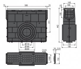 Пескоуловитель для дренажного канала AlcaPlast AVZ103 с металлической рамой и чугунной решеткой С250 AVZ103R-R202