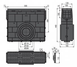 Пескоуловитель для дренажного канала AlcaPlast AVZ104 с пластиковой рамой и решеткой А15 AVZ104R-R401