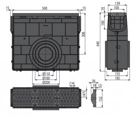 Пескоуловитель для дренажного каналу AlcaPlast AVZ104 з пластиковою рамою і гратами з композитного матеріалу В125 AVZ104R-R402