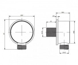 Подключение шланга TOTO NC Shower Elbow для душевого шланга без вентиля хром VHC500