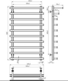 Сушка для рушників водяна Deffi Agata П10 500x1000 бічне ліве підключення хром A.AG.100.50.10.C.B