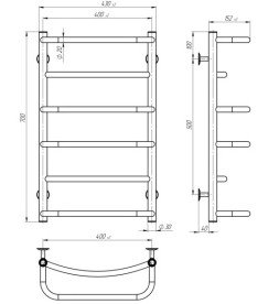Сушка для рушників водяна Deffi Аквамікс П6 400х700 нижнє підключення хром C.AM.70.40.6.C.A