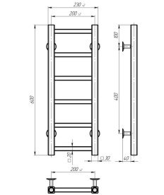 Сушка для рушників водяна Deffi Forest П6 200х600 нижнє підключення чорний A.FR.60.20.6.B.A