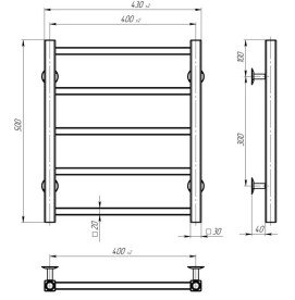 Полотенцесушитель водяной Deffi Forest П5 400х500 боковое левое подключение черный A.FR.50.40.5.B.B