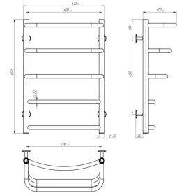 Сушка для рушників водяна Deffi Каскад Дуга П5 400х600 бічне праве підключення хром C.KD.60.40.5.C.C