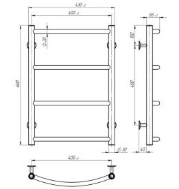 Полотенцесушитель водяной Deffi Классик П4 400х600 боковое левое подключение черный C.DK.60.40.4.B.B
