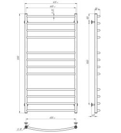 Сушка для рушників водяна Deffi Класик Еліт П12 600х1200 бічне праве підключення чорний C.KE.120.60.12.B.C