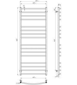 Сушка для рушників водяна Deffi Класик Еліт П16 600х1600 нижнє підключення хром C.KE.160.60.16.C.A