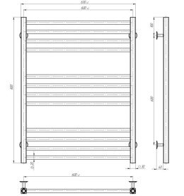 Сушка для рушників водяна Deffi Lima П12 600х800 бічне праве підключення білий A.LI.80.60.12.W.C