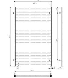 Полотенцесушитель водяной Deffi Lima П15 600х1000 боковое правое подключение черный A.LI.100.60.15.B.C