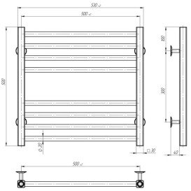 Полотенцесушитель водяной Deffi Lima П8 500х500 боковое левое подключение белый A.LI.50.50.8.W.B