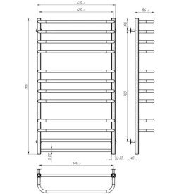 Полотенцесушитель водяной Deffi Lux П12 600х1100 боковое левое подключение хром A.LU.110.60.12.C.B