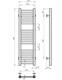 Сушка для рушників водяна Deffi Magnus П12 200х800 нижнє підключення чорний A.MA.80.20.12.B.A