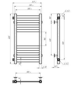 Полотенцесушитель водяной Deffi Magnus П8 300х600 боковое левое подключение черный A.MA.60.30.8.B.B