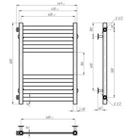 Сушка для рушників водяна Deffi Magnus П8 400х600 бічне праве підключення хром A.MA.60.40.8.C.C