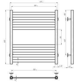 Сушка для рушників водяна Deffi Magnus П8 500х600 нижнє підключення білий A.MA.60.50.8.W.A