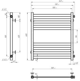 Сушка для рушників водяна Deffi Magnus П8 500х600 бічне праве підключення білий A.MA.60.50.8.W.C