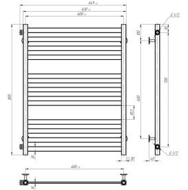 Полотенцесушитель водяной Deffi Magnus П12 600х800 боковое левое подключение черный A.MA.80.60.12.B.B