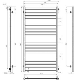 Полотенцесушитель водяной Deffi Magnus П16 600х1200 боковое правое подключение белый A.MA.120.60.16.W.C