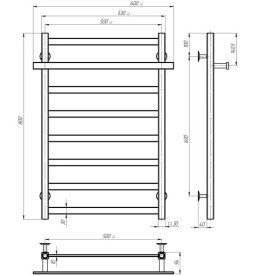 Сушка для рушників водяна Deffi Nicolе П8 500х800 бічне ліве підключення чорний A.NI.80.50.8.B.B