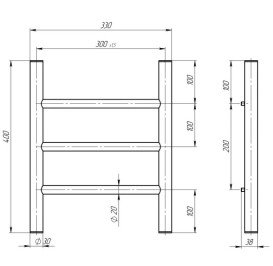 Сушка для рушників водяна Deffi Оріон П3 300х400 бічне ліве підключення чорний C.OR.40.30.3.B.B