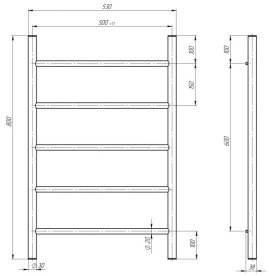 Полотенцесушитель водяной Deffi Орион П5 500х800 боковое правое подключение черный C.OR.80.50.5.B.C