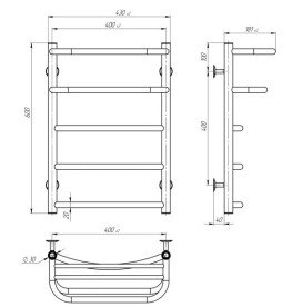 Сушка для рушників водяна Deffi Готель П5 400х600 бічне ліве підключення білий C.OD.60.40.5.W.B