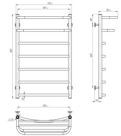 Полотенцесушитель водяний Deffi Готель П7 500х800 нижнє підключення чорний C.OD.80.50.7.B.A