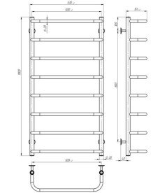 Сушка для рушників водяна Deffi Стандарт П8 500х1000 бічне ліве підключення білий C.SS.100.50.8.W.B