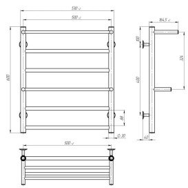 Полотенцесушитель водяной Deffi Терма Плюс П6 500х600 боковое левое подключение черный C.TA.60.50.6.B.B