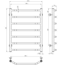 Полотенцесушитель водяной Deffi Трапеция П7 500х700 боковое левое подключение черный C.TR.70.50.7.B.B