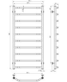 Сушка для рушників водяна Deffi Трапеція П10 500х1100 нижнє підключення чорний C.TR.110.50.10.B.A