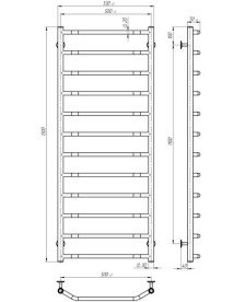 Полотенцесушитель водяной Deffi Трапеция П12 500х1300 боковое левое подключение черный C.TR.130.50.12.B.B