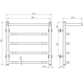 Полотенцесушитель водяной Deffi Трапеция с полкой П5 500х500 боковое левое подключение хром C.TP.50.50.5.C.B