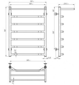 Полотенцесушитель водяной Deffi Трапеция с полкой П7 500х700 боковое правое подключение хром C.TP.70.50.7.C.C