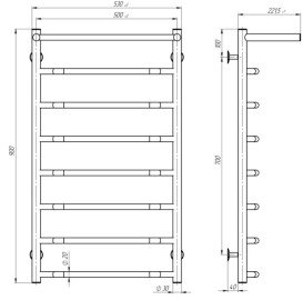 Сушка для рушників водяна Deffi Трапеція з полицею П8 500х900 бічне ліве підключення хром C.TP.90.50.8.C.B