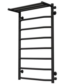 Полотенцесушитель водяной Deffi Трапеция с полкой П8 500х900 боковое правое подключение черный C.TP.90.50.8.B.C