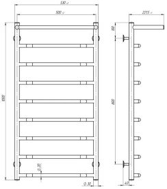 Сушка для рушників водяна Deffi Трапеція з полицею П9 500х1000 бічне ліве підключення хром C.TP.100.50.9.C.B