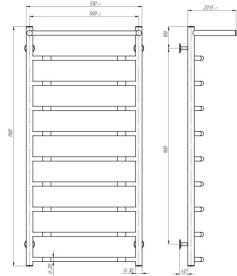 Полотенцесушитель водяной Deffi Трапеция с полкой П10 500х1100 боковое левое подключение белый C.TP.110.50.10.W.B