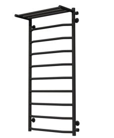 Полотенцесушитель водяной Deffi Трапеция с полкой П10 500х1100 боковое правое подключение черный C.TP.110.50.10.B.C