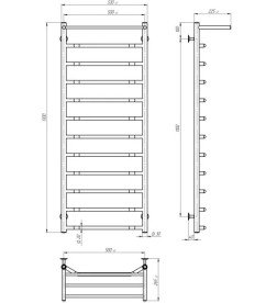 Сушка для рушників водяна Deffi Трапеція з полицею П12 500х1300 бічне ліве підключення білий C.TP.130.50.12.W.B