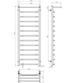 Полотенцесушитель водяной Deffi Трапеция с полкой П13 500х1400 боковое левое подключение черный C.TP.140.50.13.B.B