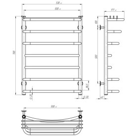 Полотенцесушитель водяной Deffi Юность П7 500х700 нижнее подключение хром C.YU.70.50.7.C.A
