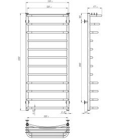Полотенцесушитель водяной Deffi Юность П12 500х1200 нижнее подключение черный C.YU.120.50.12.B.A