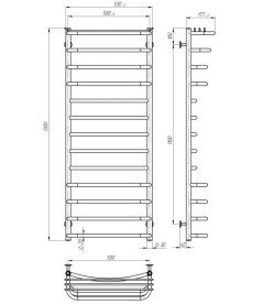 Полотенцесушитель водяной Deffi Юность П13 500х1300 боковое левое подключение черный C.YU.130.50.13.B.B
