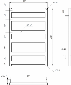 Полотенцесушитель водяной Genesis-Aqua Fom 80x53 см черный GA-2201