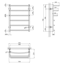 Сушка для рушників водяна Kroner KRP Prima PR-WT70x50-6 55х70 см нержавіюча сталь CV036310